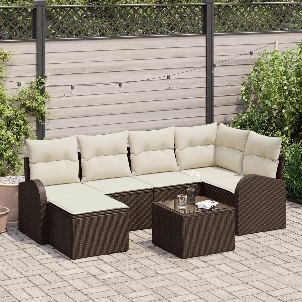 vidaXL Set de canapele pentru grădină cu pernă 7 pcs Maro Rattan poli