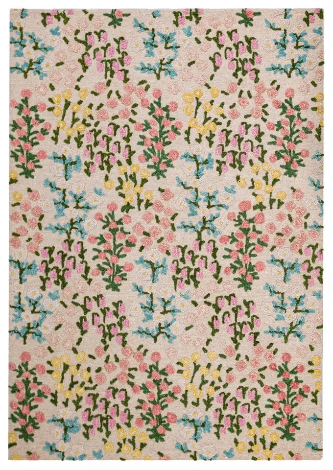 Covor crem țesut manual din lână 160x230 cm Emilia Floral – Flair Rugs