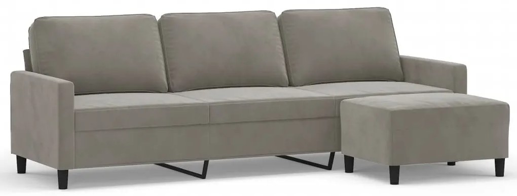 3153403 vidaXL Canapea cu 3 locuri și taburet, gri deschis, 210 cm, catifea