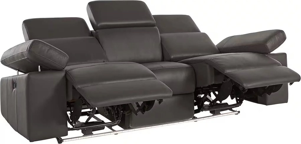 Canapea cu Recliner, tetiere reglabile, LED în partea de jos, culoare maro închis, material piele artificială, 229 cm lungime