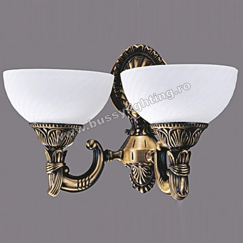 Aplica Omega cu 2 Brate, Desing Clasic, Finisaj Bronz Antic, Abajur Alb - Bussy Lighting 3035-52-29B