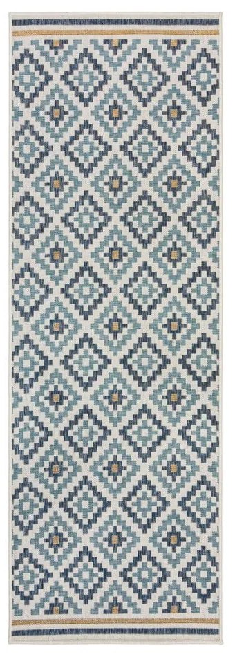 Covor pentru exterior și interior galben/albastru 80x230 cm Zia Trellis – Flair Rugs