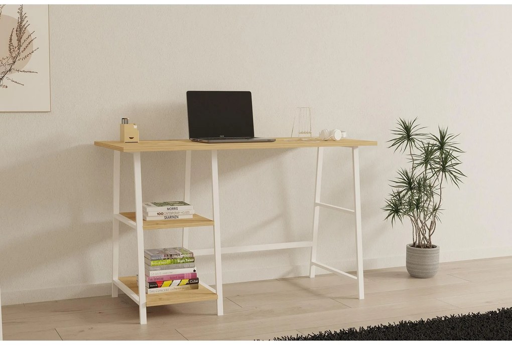 Set mobilier birou Daborotta (Stejar zafir + alb). 1107152