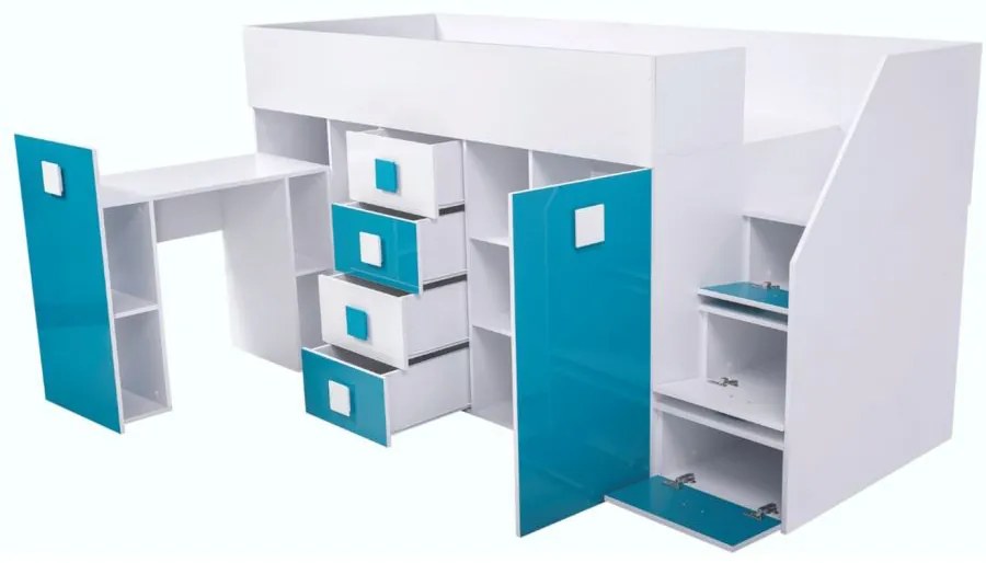Pat multifuncțional 90 cm Toreno 3 (Alb + alb lucios + mânere alb lucios) (D). 1083330