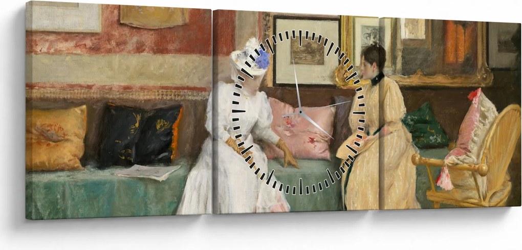 Tablou - William Merritt Chase, A Friendly Call, reproducere (cu ceas) (90x30 cm)