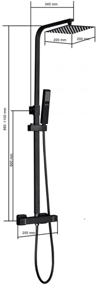Set de duș Mazama Black cu baterie termostatică