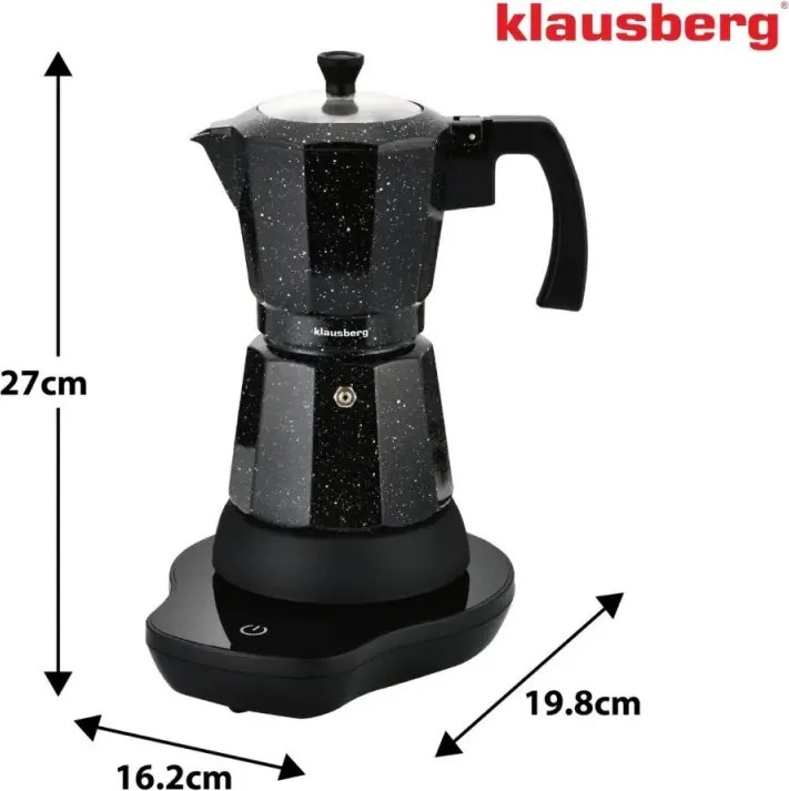 Aparat electric de cafea cubanez Klausberg KB 7998, 500 W, 6 cesti, Element de incalzire incorporat, Supapă de siguranta, Negru