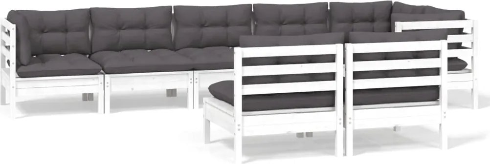 vidaXL Set mobilier de grădină cu perne, 8 piese, alb, lemn masiv pin