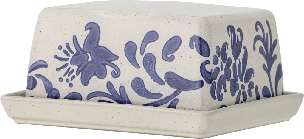 Untieră din ceramică albastră, decorată manual cu motiv floral, „Petunia", 14 x 12 x 7 cm
