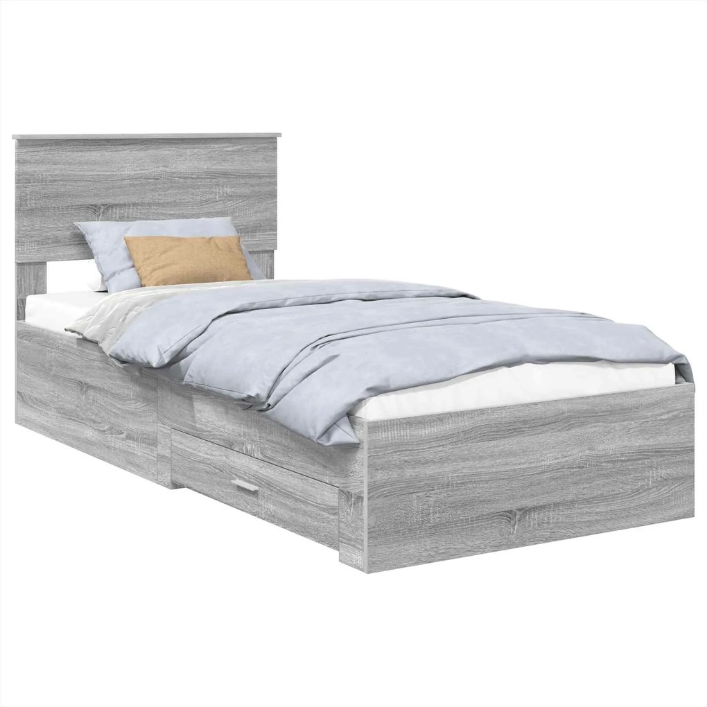 vidaXL Cadru de pat cu headboard Gri Sonoma 100 x 200 cm Lemn compozit