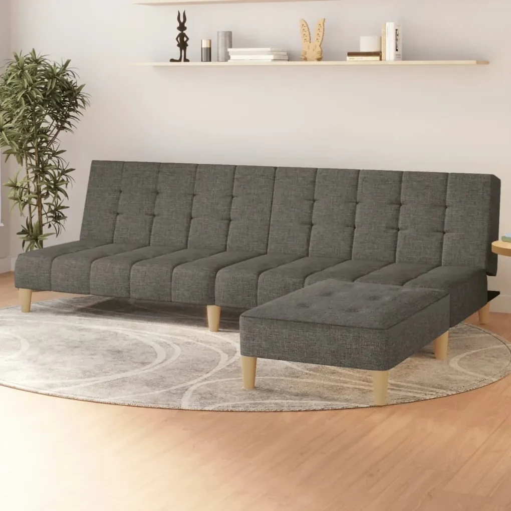 3080535 vidaXL Canapea extensibilă cu taburet, cu 2 locuri, gri închis, textil