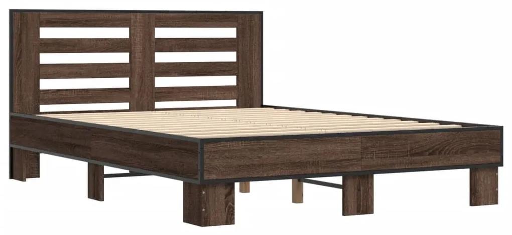 3280111 vidaXL Cadru de pat, stejar maro, 120x200 cm, lemn prelucrat și metal