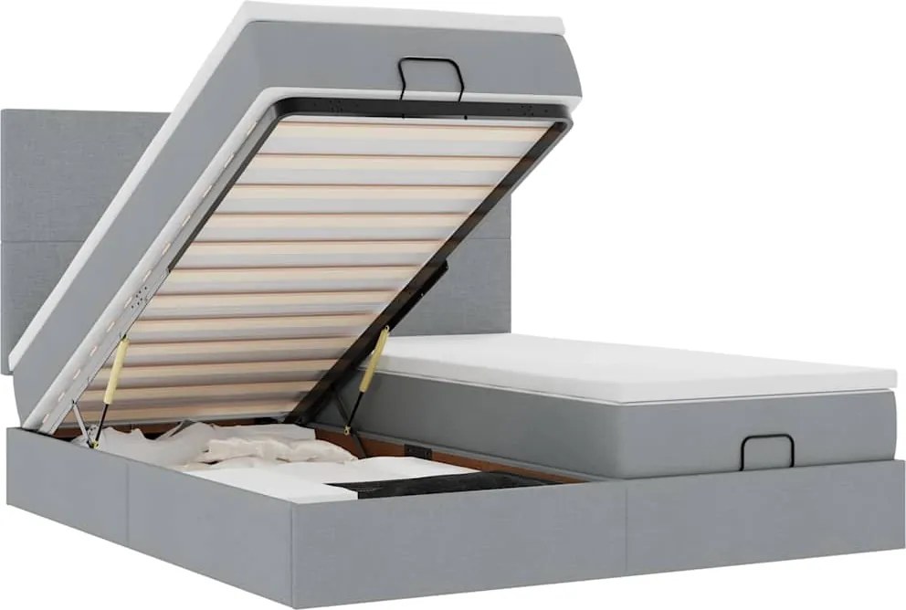 vidaXL Cadru de pat otoman cu saltele Gri deschis 160x200cm Material