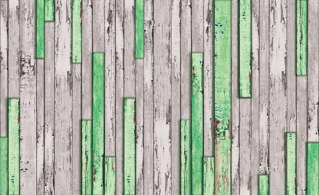 Fototapet - Scândură gri și verde ruptă (152,5x104 cm)