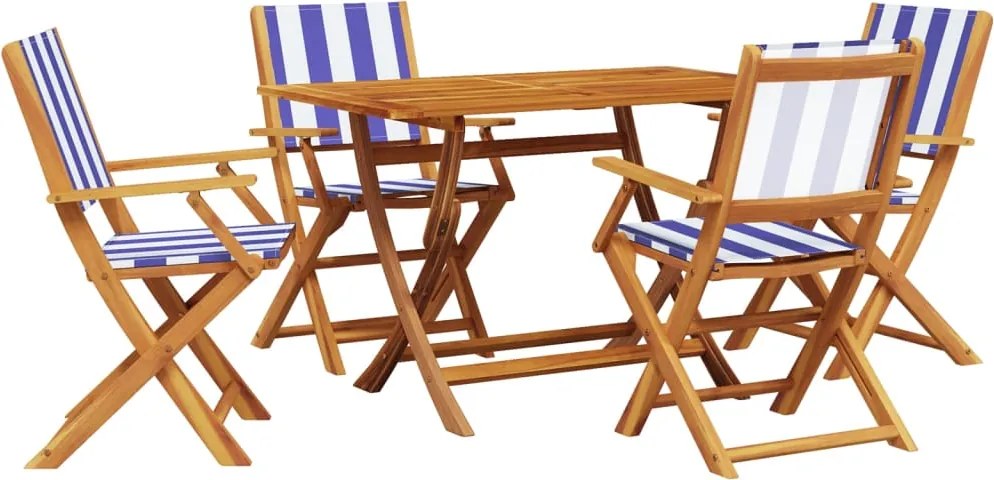 vidaXL Set mobilier de grădină 5 piese textil albastru alb/lemn masiv