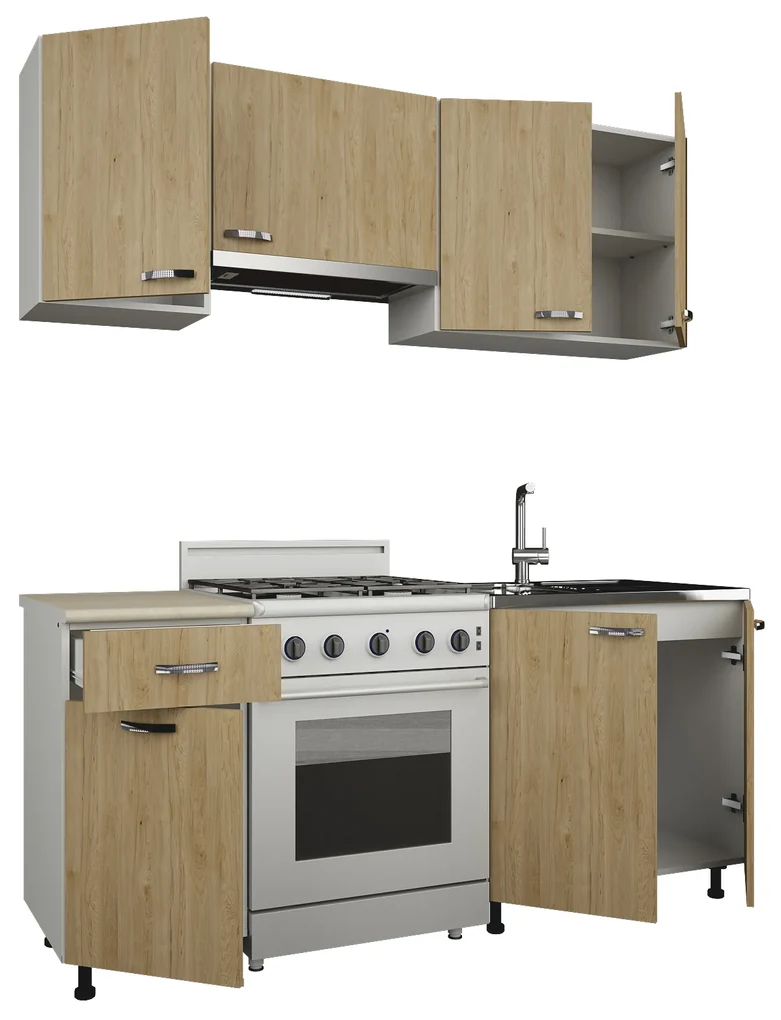 Bucatarie haaus Sofia, Lemn Natural/Alb, L 180 cm