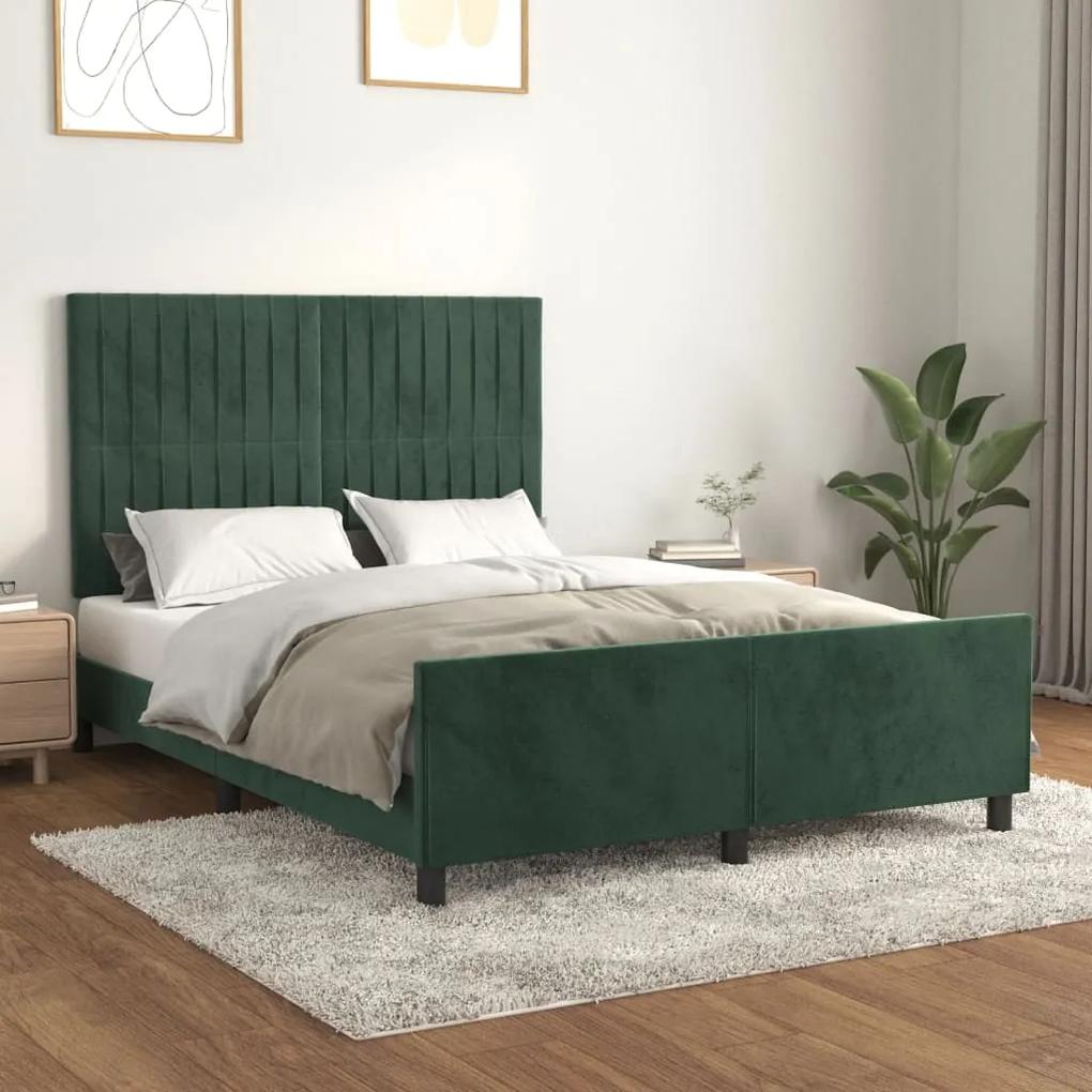 3125876 vidaXL Cadru de pat cu tăblie, verde închis, 140x190 cm, catifea