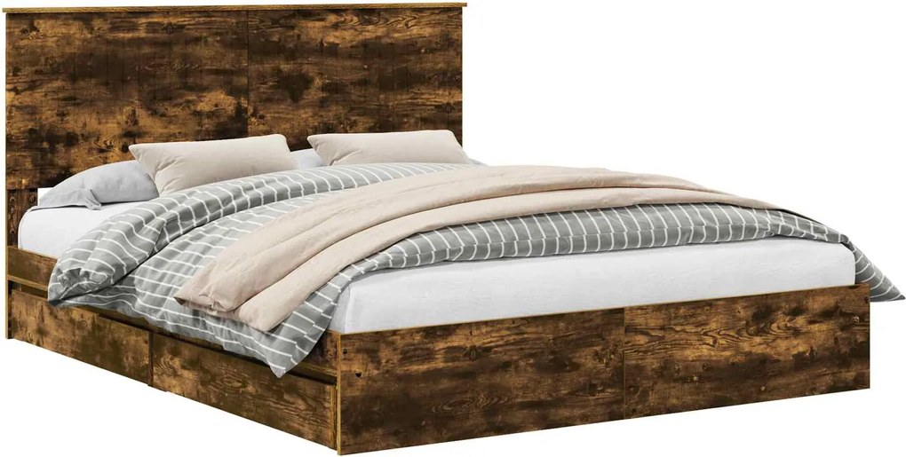 vidaXL Pat cu storage Stejar fumuriu 160 x 200 cm Lemn compozit