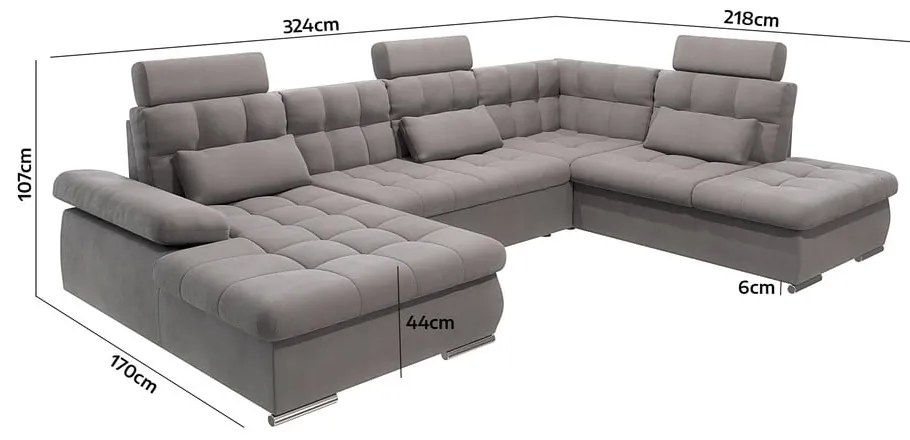 Colțar gri extensibil, cu spațiu de depozitare (cu colț pe partea dreaptă, în formă de "U") Merkur – Ropez