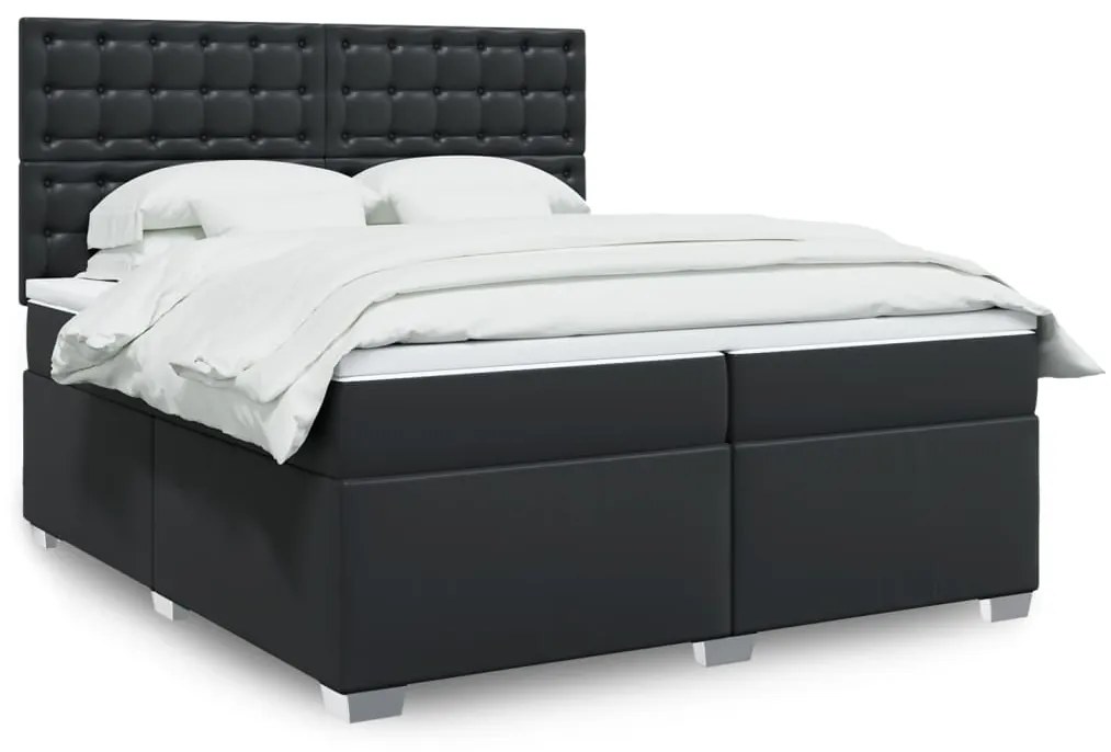 3293036 vidaXL Pat box spring cu saltea, negru, 200x200 cm, piele ecologică