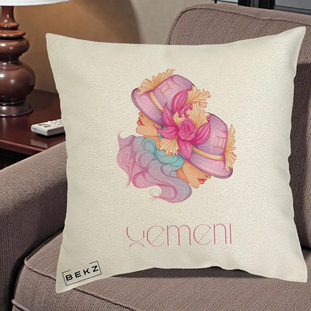 Perna Personalizata Zodie Gemeni, 40x40 cm, Ecru, Husa Detasabila, Perna Inclusa, BEKZ®