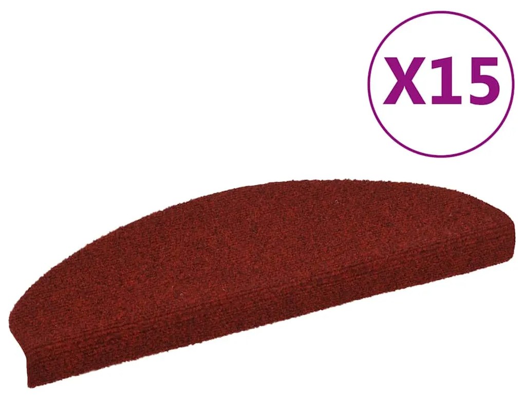 vidaXL Covorașe pentru scări autoadezive, 15 buc., 65x21x4 cm, roșu bordeaux, semirotunde, mari