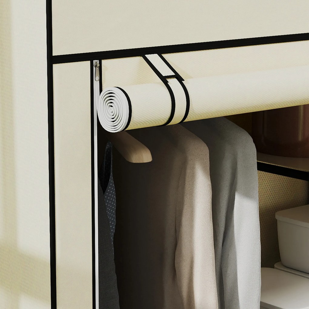 HOMCOM Dulap din Material Textil, Soluție de Depozitare, 6 Rafturi, 1 Bară pentru Haine, Bej | Aosom Romania