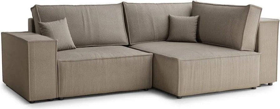 Colțar bej extensibil/cu spațiu de depozitare cu tapițerie din catifea reiată (cu colț pe partea dreaptă/în formă de ”L”) Tonga – Maison de Rêve