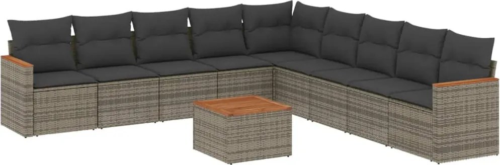 vidaXL Set mobilier de grădină cu perne, 10 piese, gri, poliratan