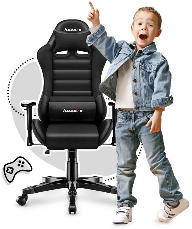 Scaun de gaming ergonomic negru pentru adolescenți