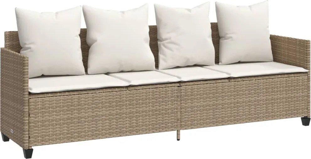 vidaXL Șezlong cu perne din poliratan bej