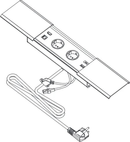 Priza incorporabila in blat Prestino GTV, 2 prize Schuko, USB A + C, HDMI, RJ45, aluminiu, 310 x 100 mm Aluminiu plastic, Aluminiu, L:310 mm; l:100