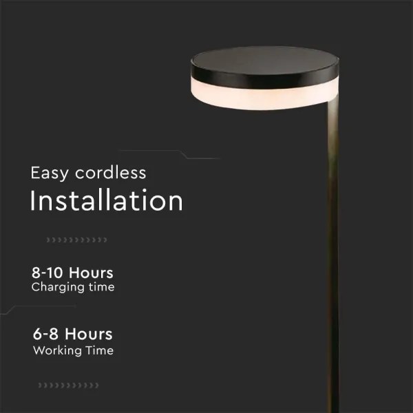 Lampă solară LED exterior 2W 3,7V 3000K IP54 2000mAh negru