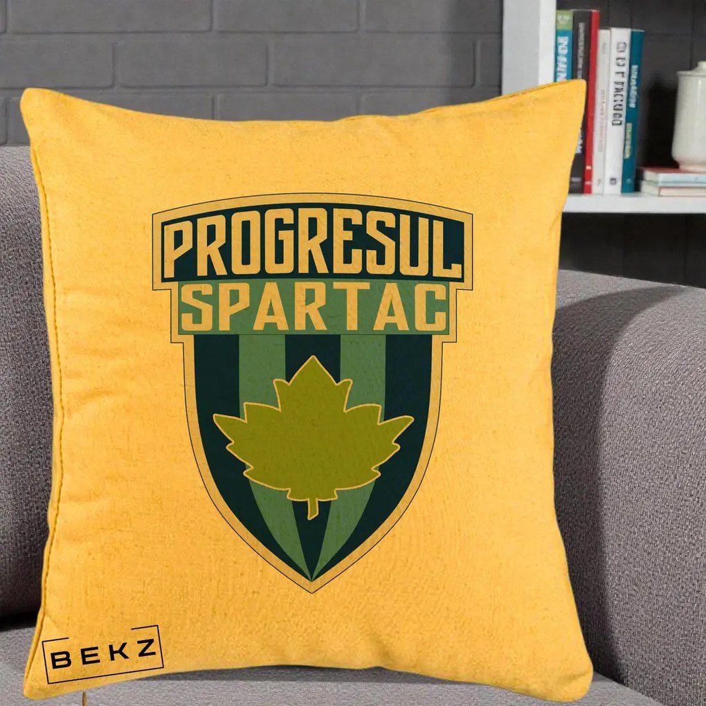Perna Personalizata Progresul Spartac Fotbal, 40x40 cm, Galben, Husa Detasabila, Perna Inclusa, BEKZ®