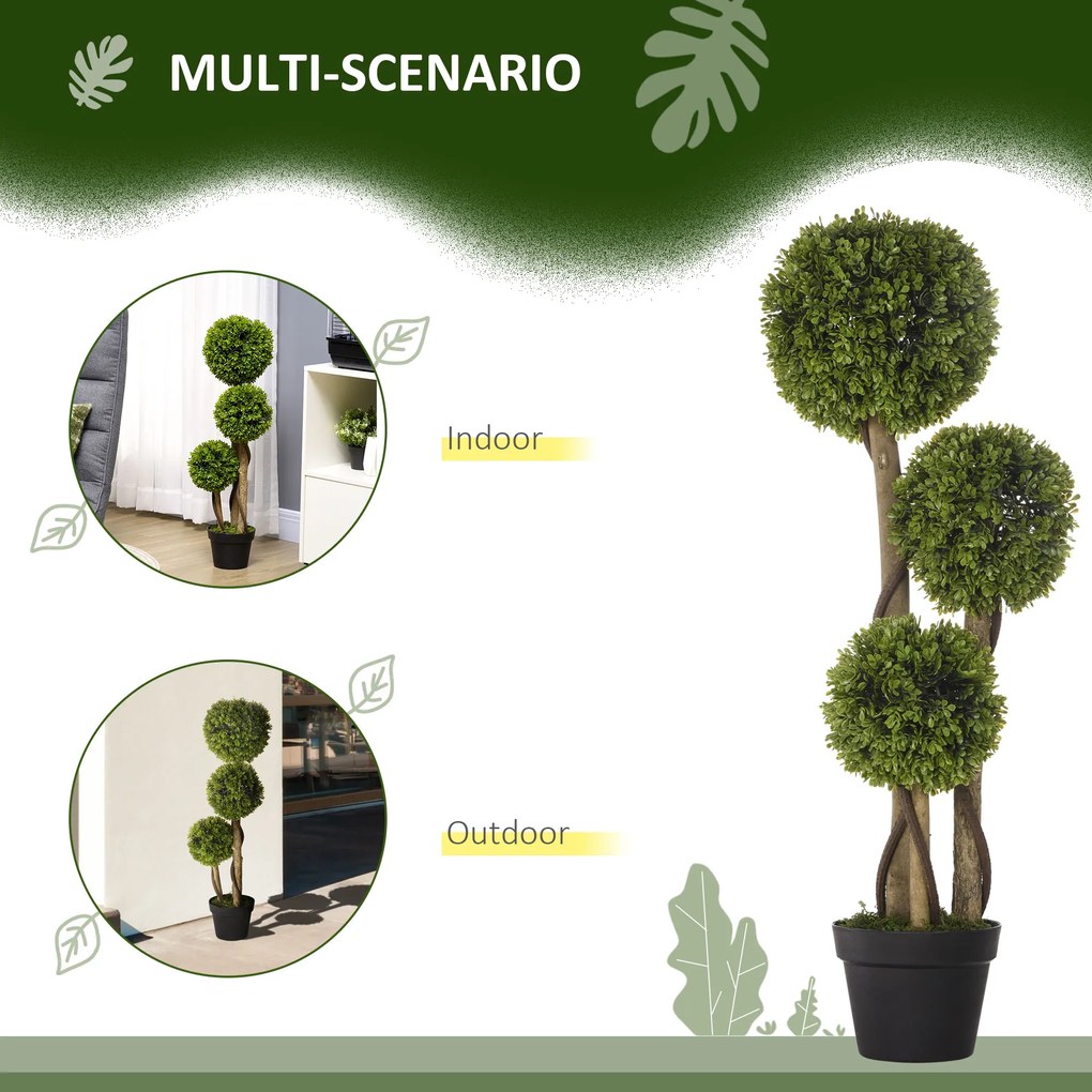 HOMCOM Plante Artificiale Decorative Buxus, Planță Sferică în Ghiveci, Plante Artificiale pentru Decor de Interior și Exterior, 90cm | Aosom Romania