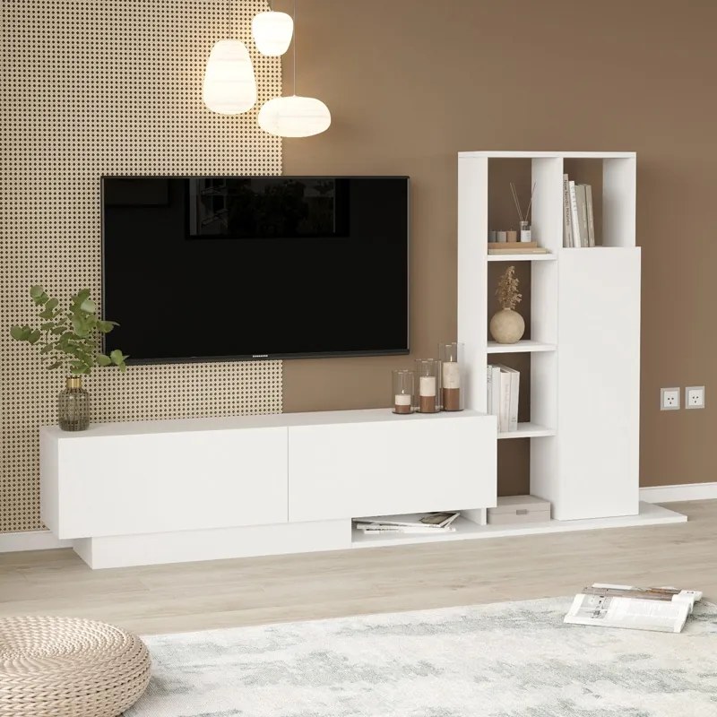Set mobilier living Damon, Pako World, Alb, 140x29x39 cm