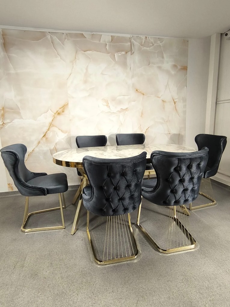 Set stella gri cu auriu masa+ 6 scaune