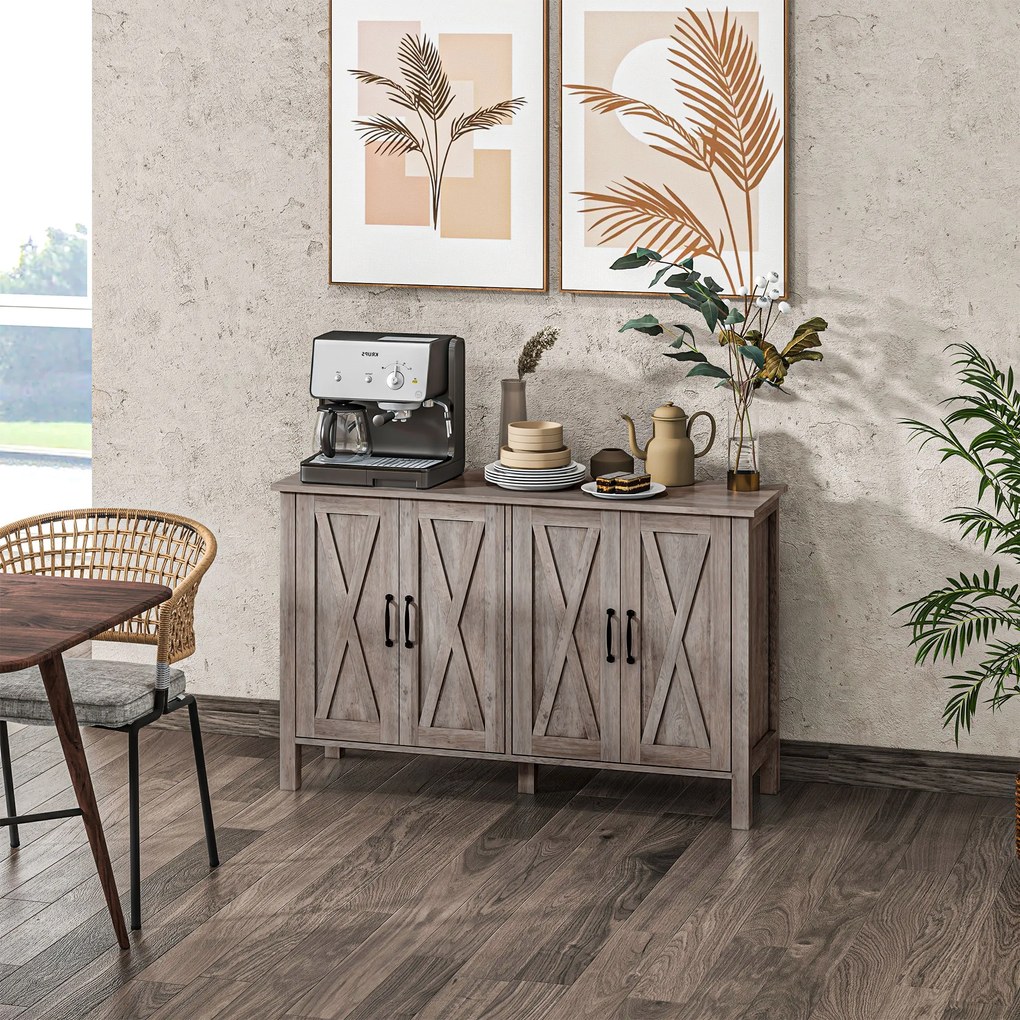 HOMCOM Dulap în Stil Rustic cu 2 Rafturi Reglabile pentru Depozitare, Dulap pentru TV cu 4 Uși, 120x37x75 cm, Gri | Aosom Romania