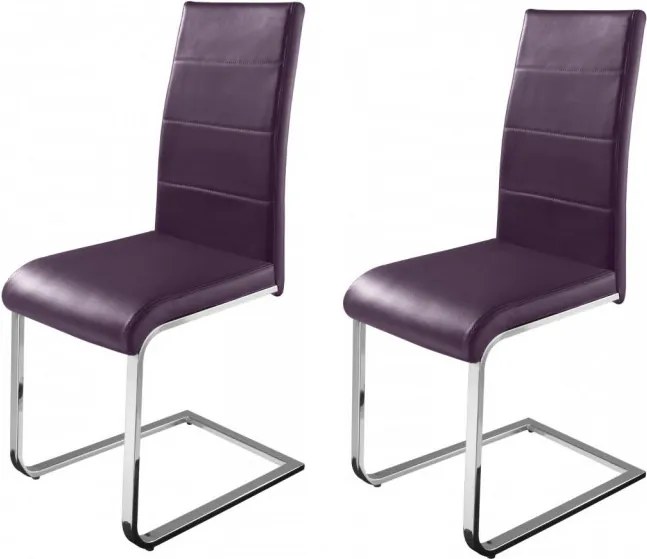 Set de 2 scaune tapitate Josy piele sintetica/metal, mov/argintiu, 42 x 44 x 103 cm