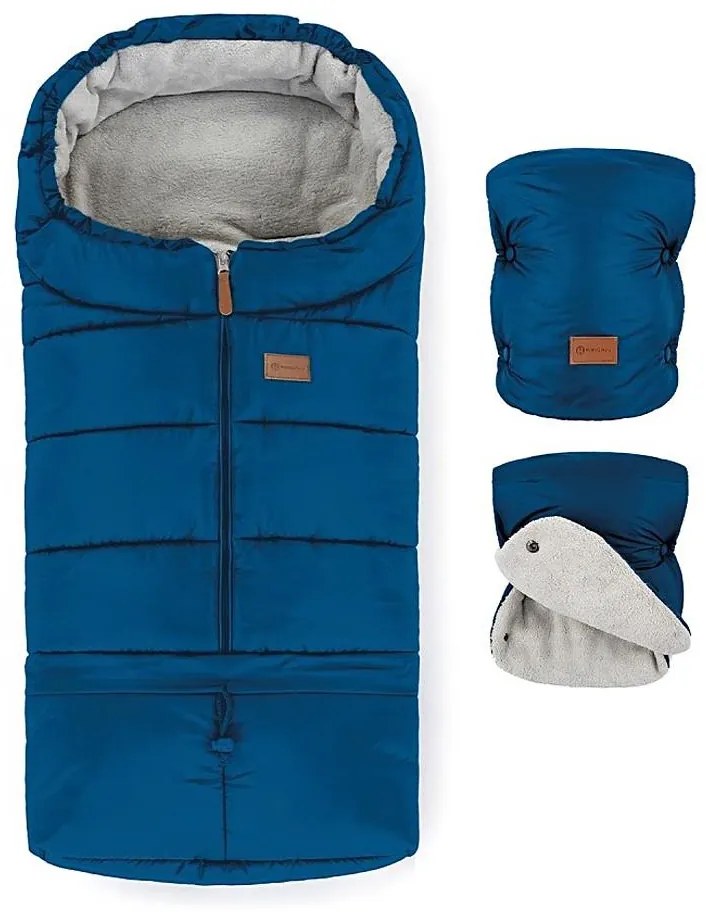 PETITE&MARS - Set sac de iarnă 3în1 JIBOT + mânuși cărucior albastru