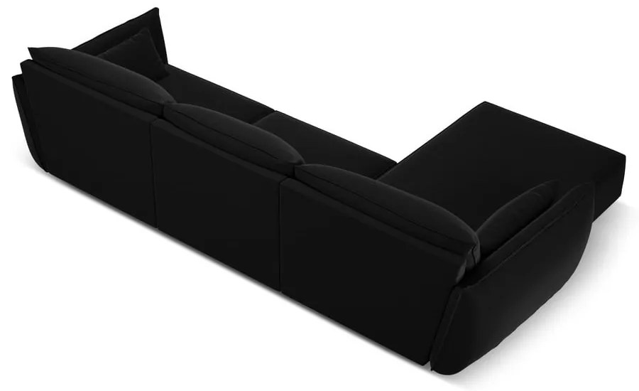 Colțar negru cu tapițerie din catifea (cu colț pe partea stângă, cu șezlong) Vanda – Mazzini Sofas