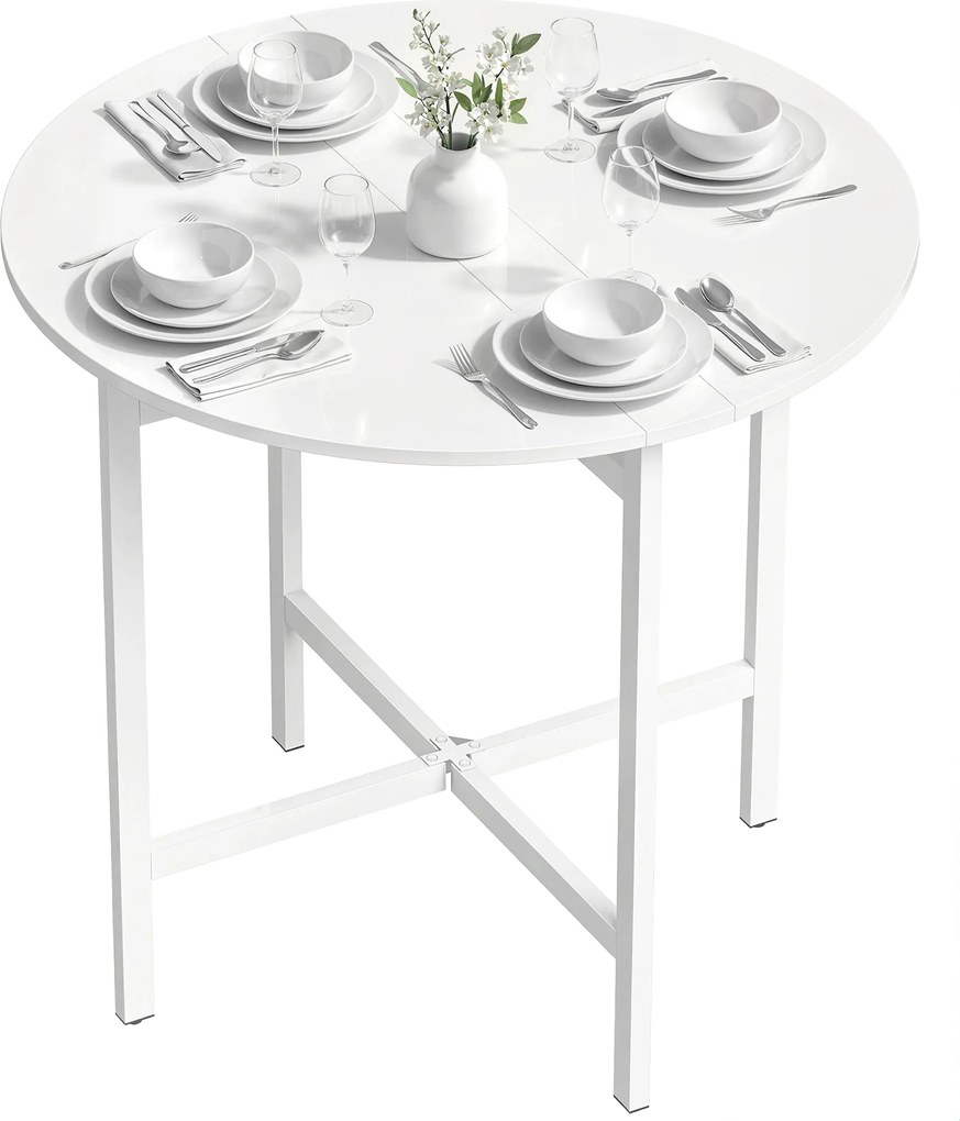 HOMCOM Masă de sufragerie pliabilă, masă de bucătărie rotundă Ø 80 cm pentru 4 persoane cu 2 extensii, picioare din oțel, alb | Aosom Romania