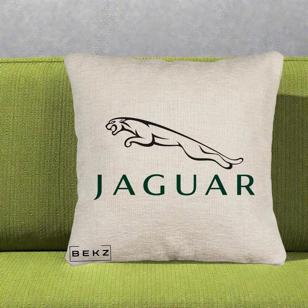 Perna Personalizata cu emblema Jaguar, 40x40 cm, Bej Canapea, Husa Detasabila, Perna Inclusa, BEKZ®