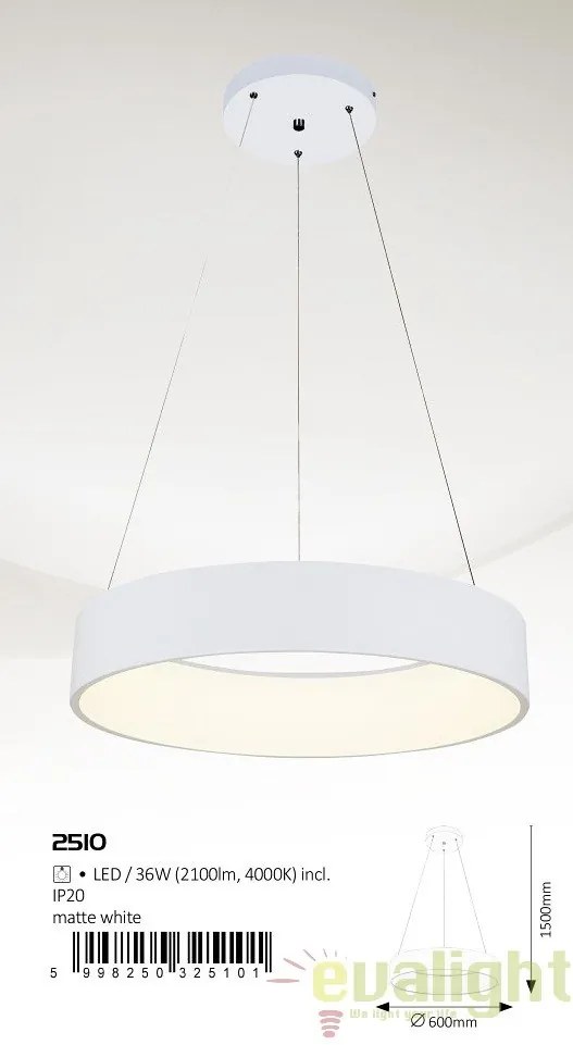 Lustra, Pendul LED design modern, finisaj alb mat, diametru 60cm, Adeline 2510 RX