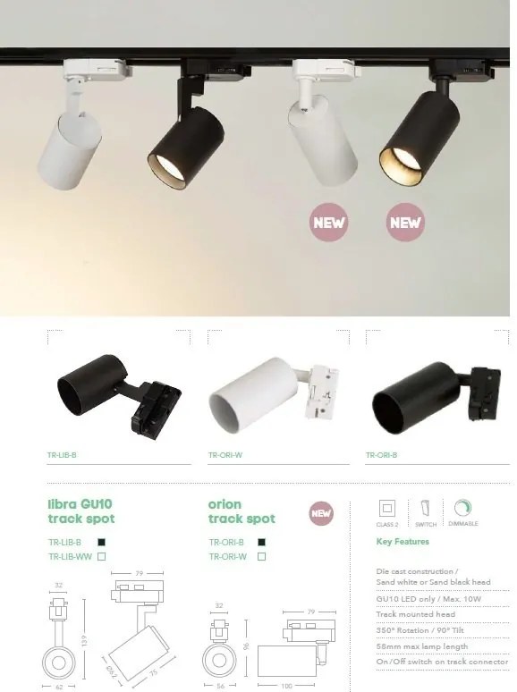 Spot directionabil pentru sina Track Project Collection, Libra alb