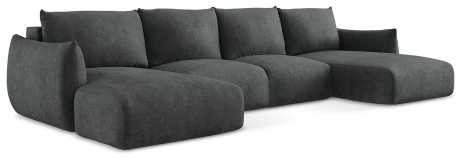 Colțar gri închis extensibil cu tapițerie din chenille (în formă de "U") Leila – Makamii