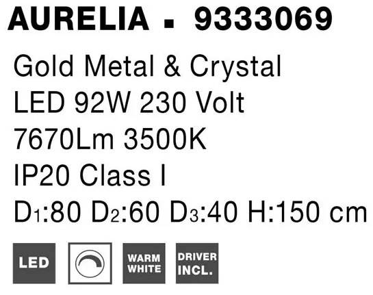 Lustra LED suspendata cristal design elegant AURELIA 92W