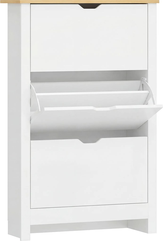 HOMCOM Dulap Slim pentru 18 Pantofi, 3 Sertare cu 2 Rafturi Reglabile Alb | Aosom Romania