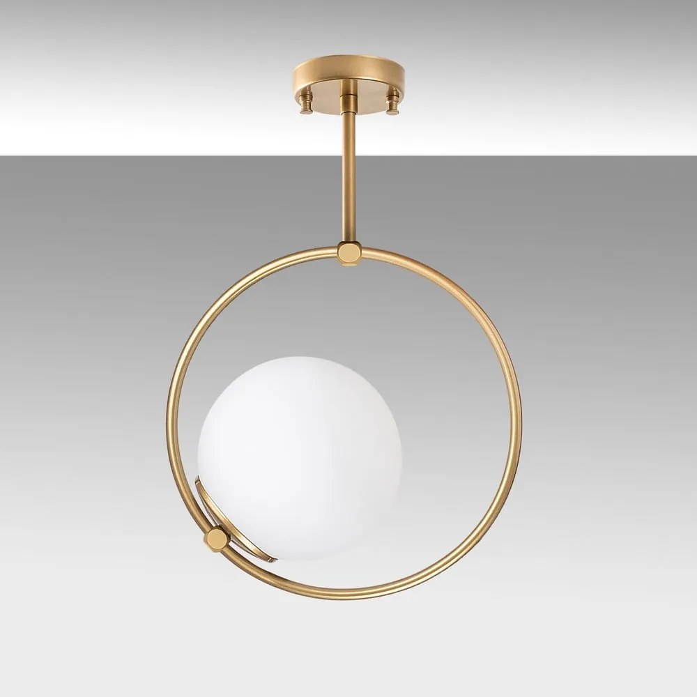 Plafonieră albă/alămie cu abajur din sticlă 39x26 cm Dolunay – Opviq lights