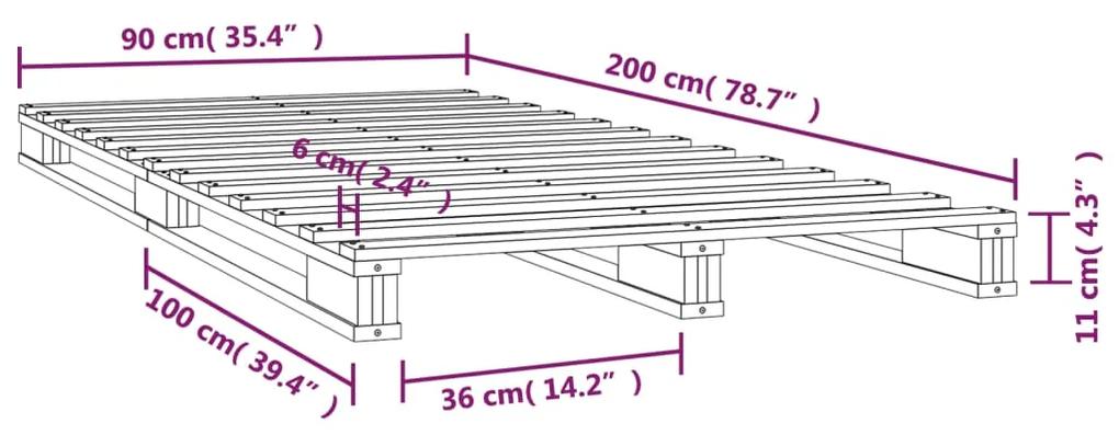 Cadru de pat, gri, 90x200 cm, lemn masiv de pin Gri, 90 x 200 cm